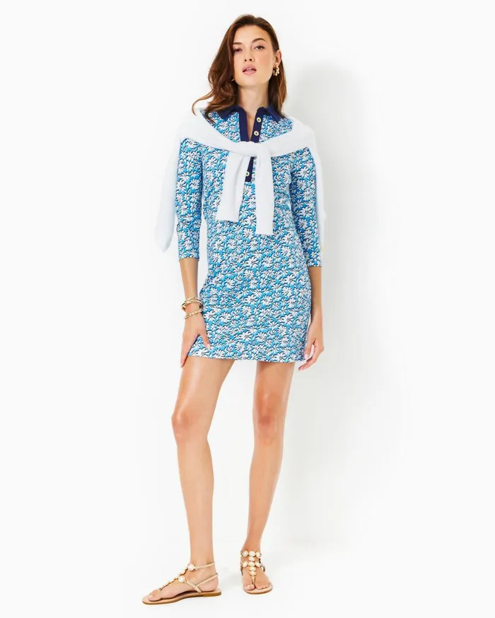 Women Lilly Pulitzer Dresses Ainslee 34 Sleeve Dress Lunar Blue Palm Beach Petals Women Lilly Pulitzer Dresses Ainslee 34 Sleeve Dress Lunar Blue Palm Beach Petals