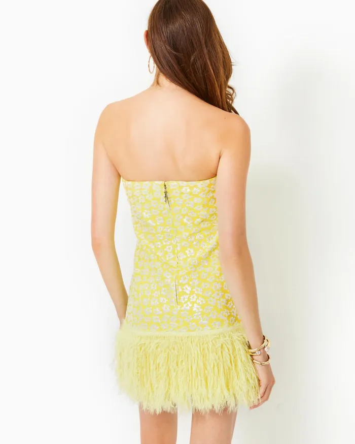 Women Lilly Pulitzer Dresses Charmain Strapless Mini Dress Finch Yellow Bitsy Blossom Brocade