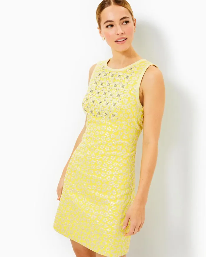 Women Lilly Pulitzer Dresses Karsyn Shift Dress Finch Yellow Bitsy Blossom Brocade Women Lilly Pulitzer Dresses Karsyn Shift Dress Finch Yellow Bitsy Blossom Brocade