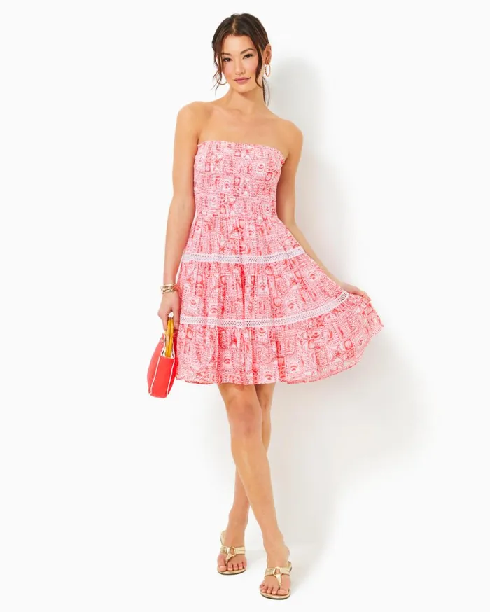 Women Lilly Pulitzer Dresses Kelvina Strapless Smocked Dress Mizner Red Seaside Harbour Women Lilly Pulitzer Dresses Kelvina Strapless Smocked Dress Mizner Red Seaside Harbour