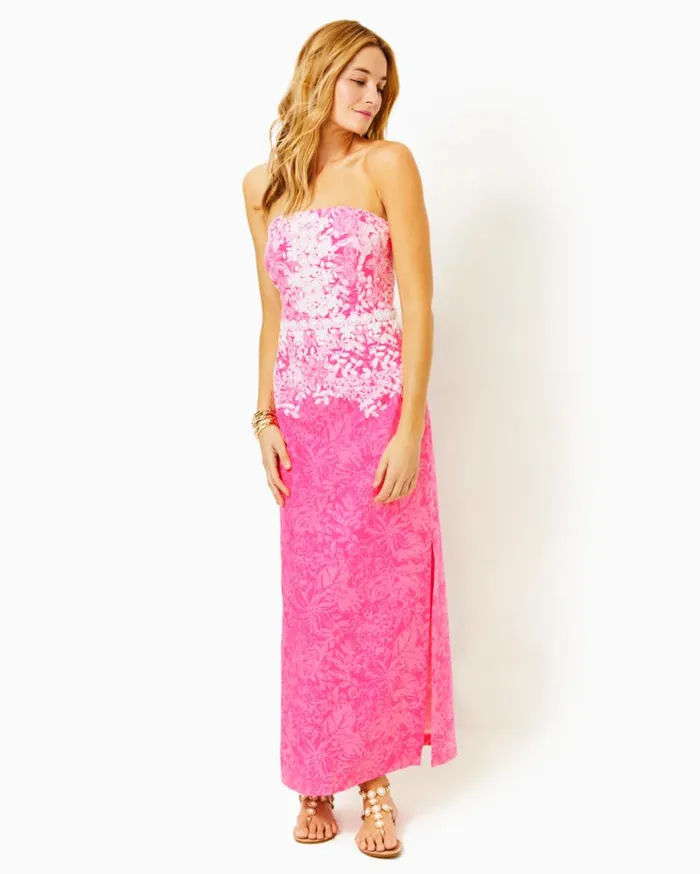 Women Lilly Pulitzer Dresses Kristella Cotton Maxi Dress Roxie Pink Shadow Dancer Engineered Woven Dress Women Lilly Pulitzer Dresses Kristella Cotton Maxi Dress Roxie Pink Shadow Dancer Engineered Woven Dress