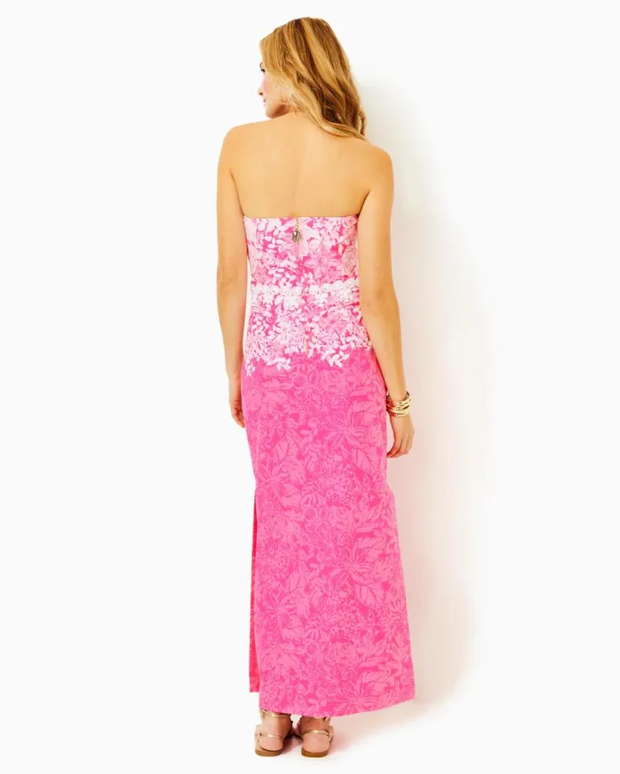 Women Lilly Pulitzer Dresses Kristella Cotton Maxi Dress Roxie Pink Shadow Dancer Engineered Woven Dress