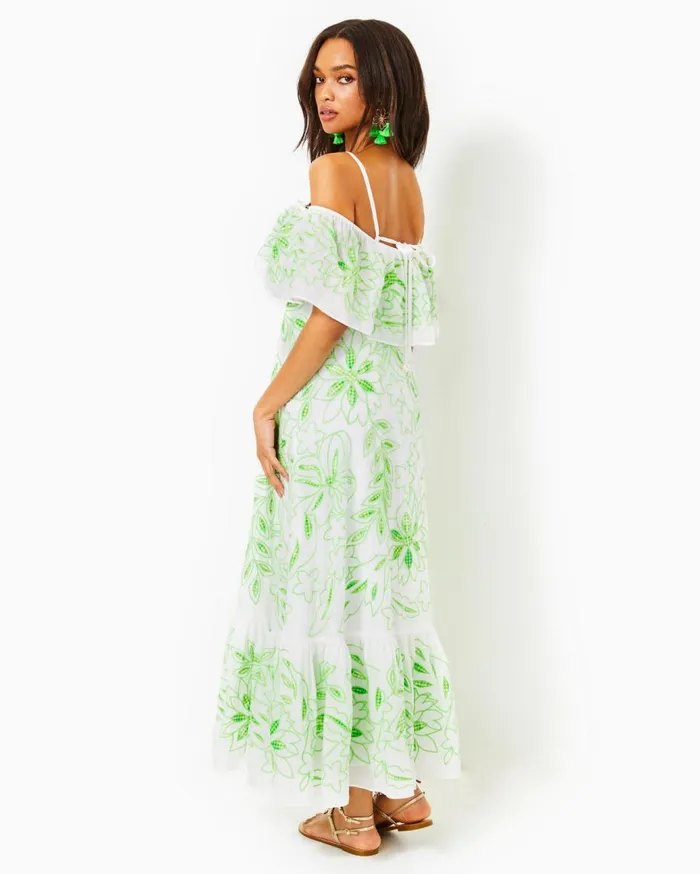 Women Lilly Pulitzer Dresses Quinlee Embroidered Maxi Dress Orb Green Embroidered Viscose Organza