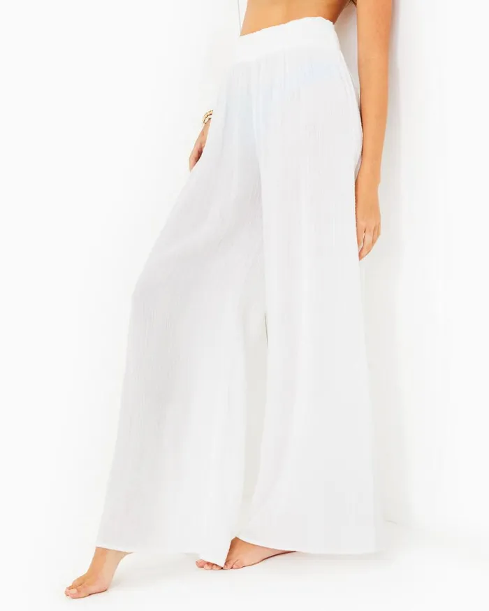 Women Lilly Pulitzer Swim 30034 Enzo Cotton CoverUp Pant Resort White