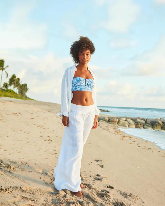 Women Lilly Pulitzer Swim 30034 Enzo Cotton CoverUp Pant Resort White