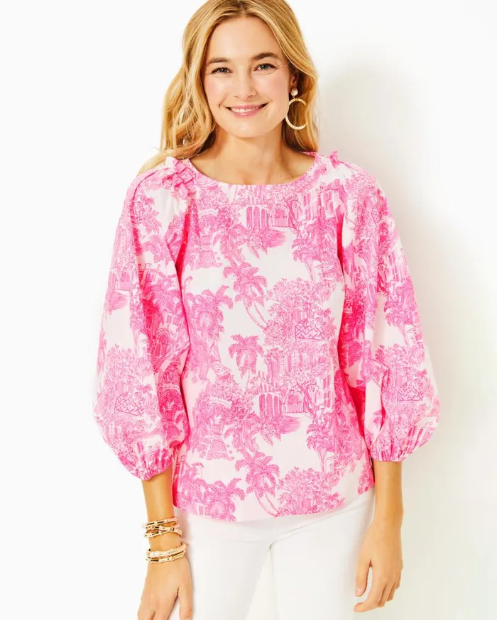 Women Lilly Pulitzer Tops Barbara Top Resort White Pb Anniversary Toile Women Lilly Pulitzer Tops Barbara Top Resort White Pb Anniversary Toile