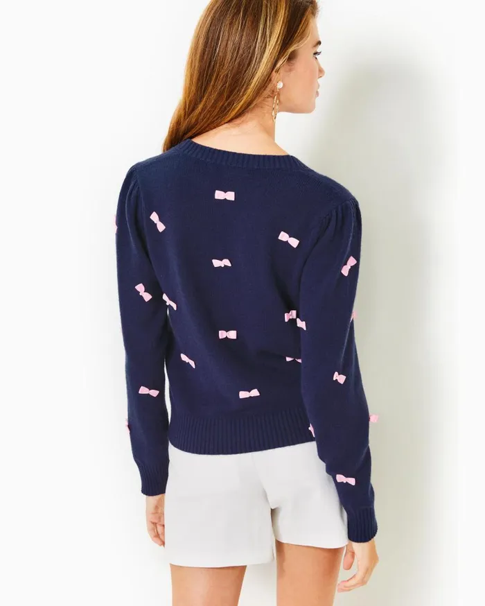 Women Lilly Pulitzer Tops Keane Cardigan Low Tide Navy Tossed Bows Women Lilly Pulitzer Tops Keane Cardigan Low Tide Navy Tossed Bows