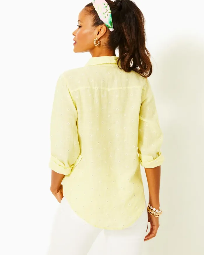 Women Lilly Pulitzer Tops Sea View Linen Button Down Top Urchin Pink X Resort White Women Lilly Pulitzer Tops Sea View Linen Button Down Top Urchin Pink X Resort White