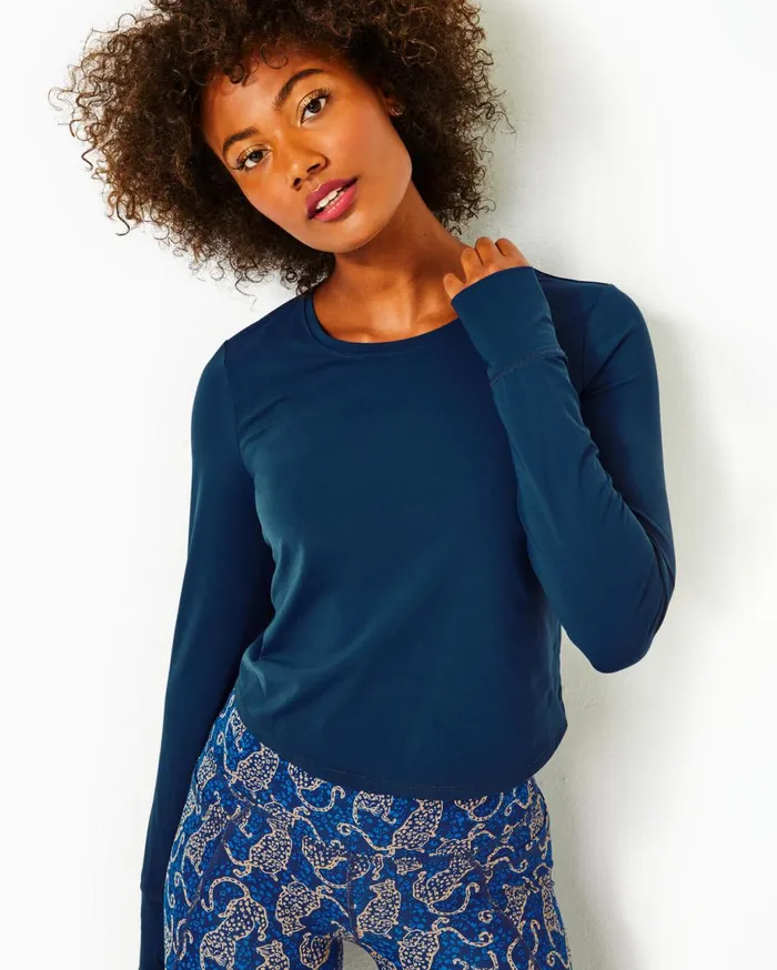 Women Lilly Pulitzer Tops UPF 50 Luxletic Emerie Active Tee Briny Blue