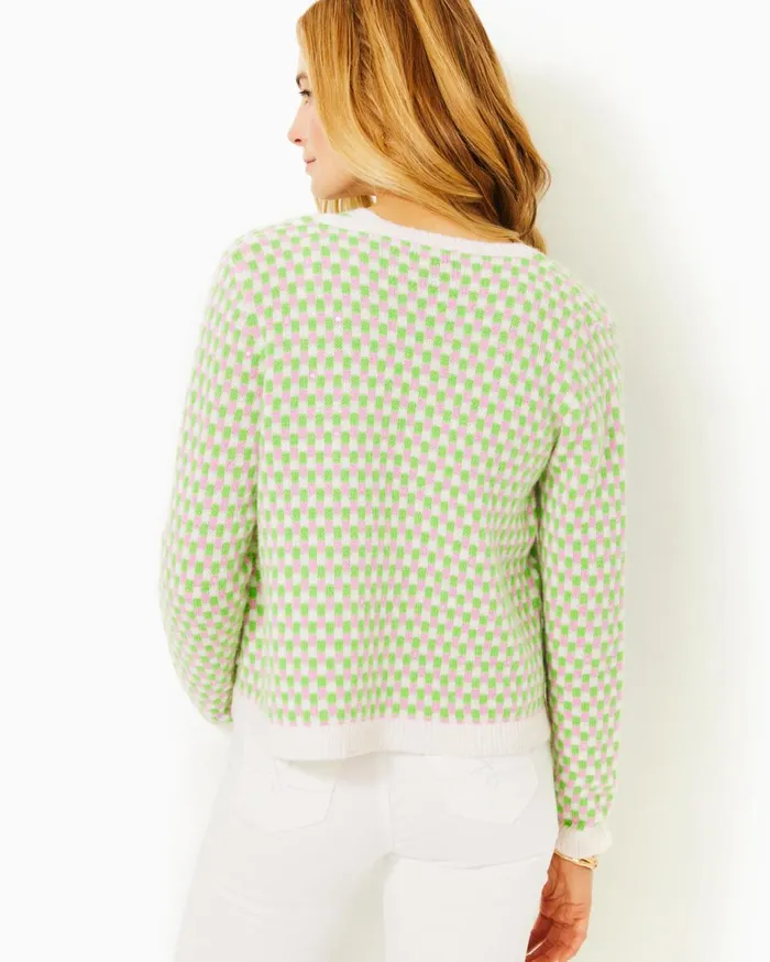 Women Lilly Pulitzer Tops Viera Sweater Set Orb Green Check Jacquard Women Lilly Pulitzer Tops Viera Sweater Set Orb Green Check Jacquard