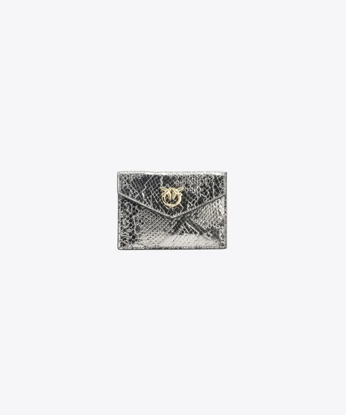 Women Limited Edition Pinko PINKO Galleria Flat Card Holder In Pythonprint Leather Charcoallightgold Women Limited Edition Pinko PINKO Galleria Flat Card Holder In Pythonprint Leather Charcoallightgold