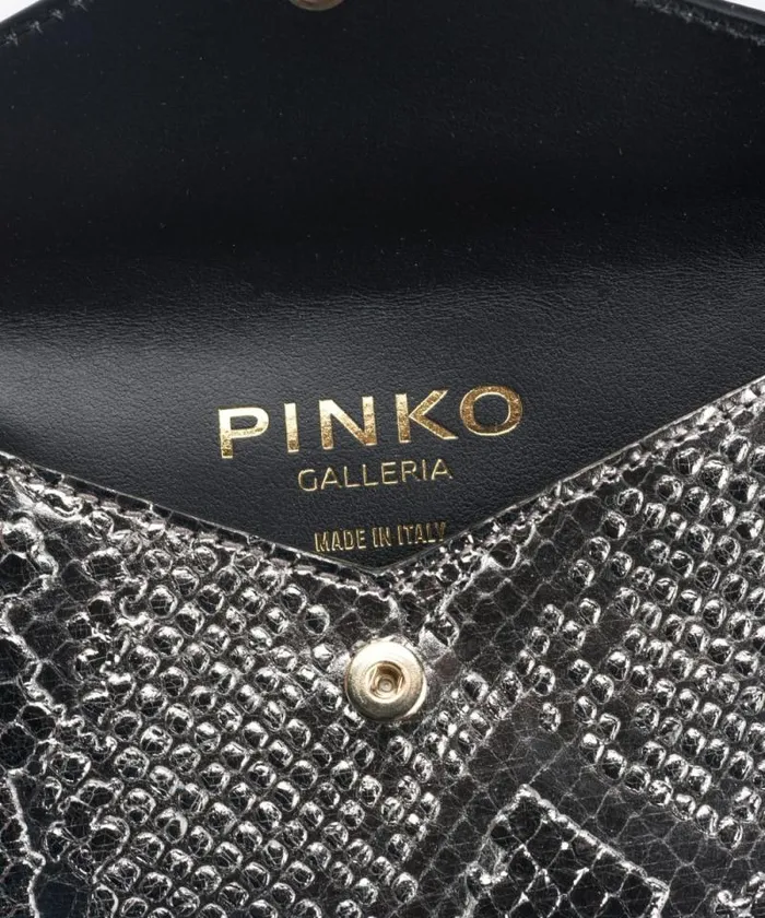 Women Limited Edition Pinko PINKO Galleria Flat Card Holder In Pythonprint Leather Charcoallightgold Women Limited Edition Pinko PINKO Galleria Flat Card Holder In Pythonprint Leather Charcoallightgold
