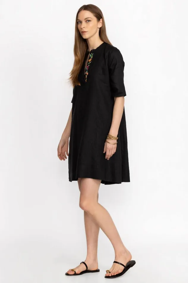 Women LINEN POLO DRESS WITH MANDARIN COLLAR Black Beauty Johnny Was Dresses Women LINEN POLO DRESS WITH MANDARIN COLLAR Black Beauty Johnny Was Dresses