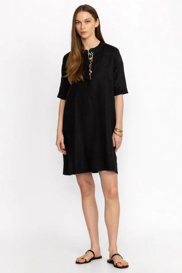 Women LINEN POLO DRESS WITH MANDARIN COLLAR Black Beauty Johnny Was Dresses Women LINEN POLO DRESS WITH MANDARIN COLLAR Black Beauty Johnny Was Dresses