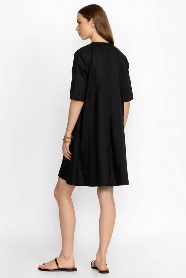 Women LINEN POLO DRESS WITH MANDARIN COLLAR Black Beauty Johnny Was Dresses Women LINEN POLO DRESS WITH MANDARIN COLLAR Black Beauty Johnny Was Dresses