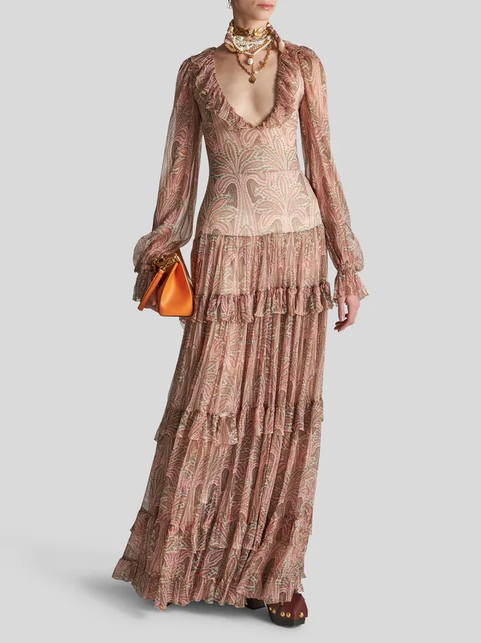 Women Long Silk Crepon Dress Etro Dresses