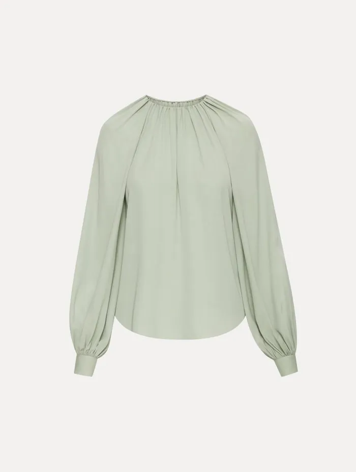 Women Long Sleeve Georgette Blouse Eucalyptus Oscar De La Renta Blouses and Knits Women Long Sleeve Georgette Blouse Eucalyptus Oscar De La Renta Blouses and Knits
