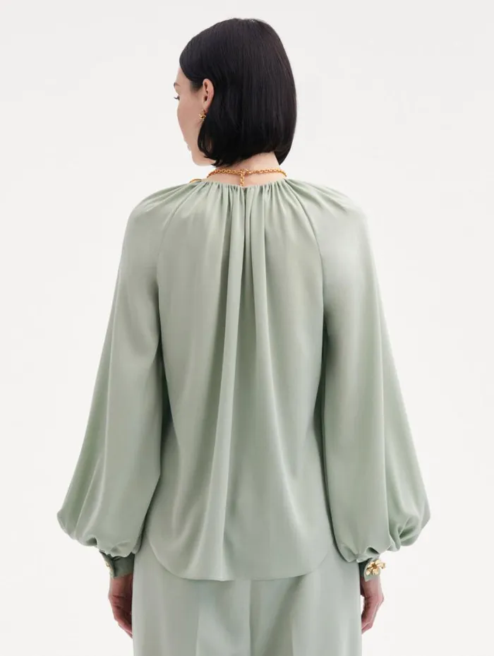 Women Long Sleeve Georgette Blouse Eucalyptus Oscar De La Renta Blouses and Knits Women Long Sleeve Georgette Blouse Eucalyptus Oscar De La Renta Blouses and Knits