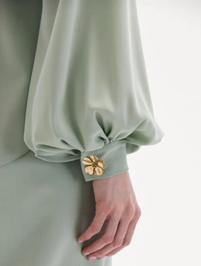 Women Long Sleeve Georgette Blouse Eucalyptus Oscar De La Renta Blouses and Knits Women Long Sleeve Georgette Blouse Eucalyptus Oscar De La Renta Blouses and Knits