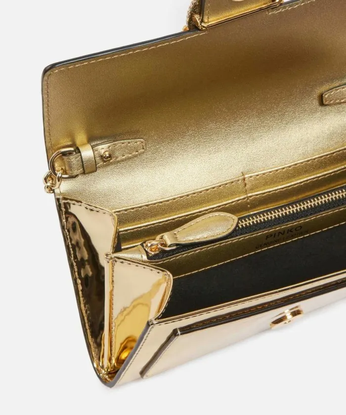 Women Love Bag Icons Pinko Love Bag Mirrorfinish Wallet With Shoulder Strap Goldshiny Gold Women Love Bag Icons Pinko Love Bag Mirrorfinish Wallet With Shoulder Strap Goldshiny Gold