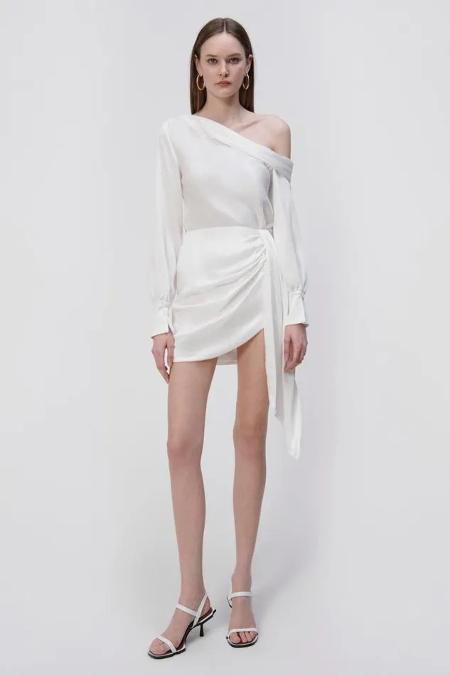 Women Mae Draped Satin Mini Skirt EXCLUSIVE White Jonathan Simkhai Pants and Bottoms