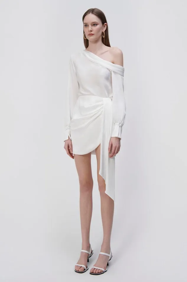 Women Mae Draped Satin Mini Skirt EXCLUSIVE White Jonathan Simkhai Pants and Bottoms