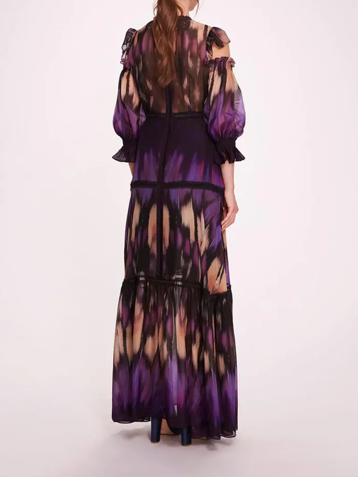 Women Marchesa Dresses Abstract Viscose Maxi Dress Purple Multi
