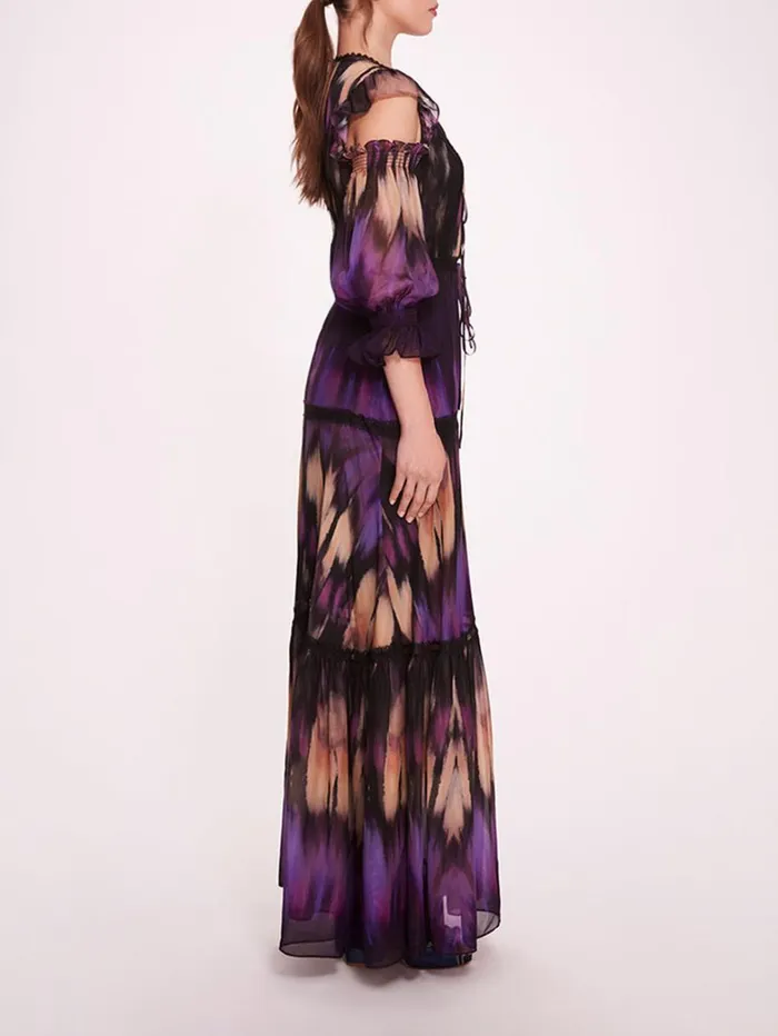 Women Marchesa Dresses Abstract Viscose Maxi Dress Purple Multi