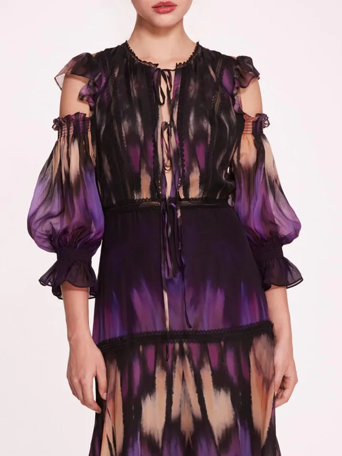 Women Marchesa Dresses Abstract Viscose Maxi Dress Purple Multi