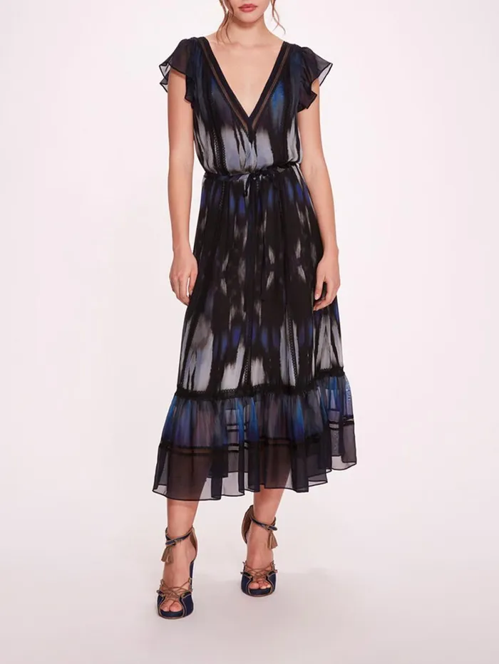 Women Marchesa Dresses Abstract Viscose Midi Dress Blue Multi