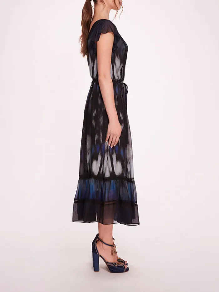 Women Marchesa Dresses Abstract Viscose Midi Dress Blue Multi Women Marchesa Dresses Abstract Viscose Midi Dress Blue Multi