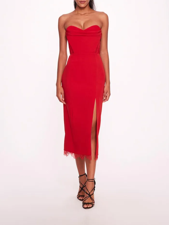 Women Marchesa Dresses Draped Bodice Crepe Dress Red