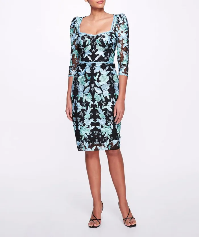 Women Marchesa Dresses Embroidered Tulle Cocktail Dress Black Multi