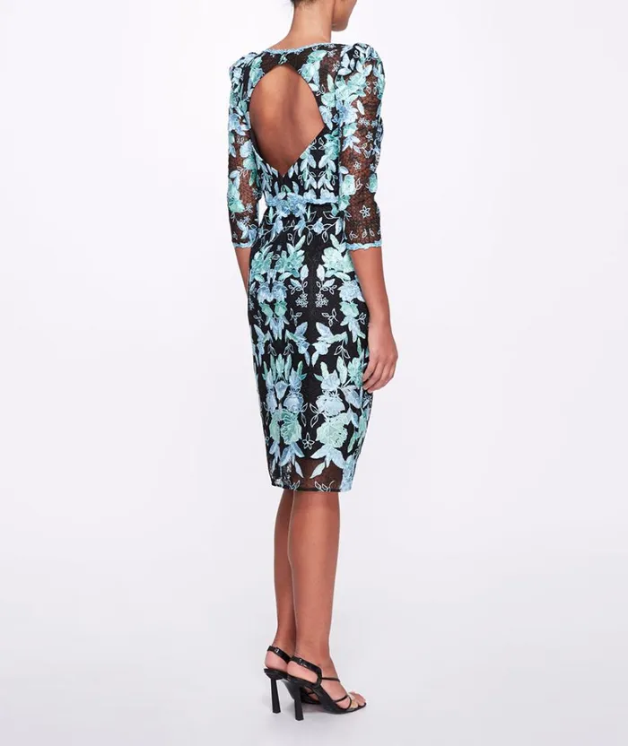 Women Marchesa Dresses Embroidered Tulle Cocktail Dress Black Multi