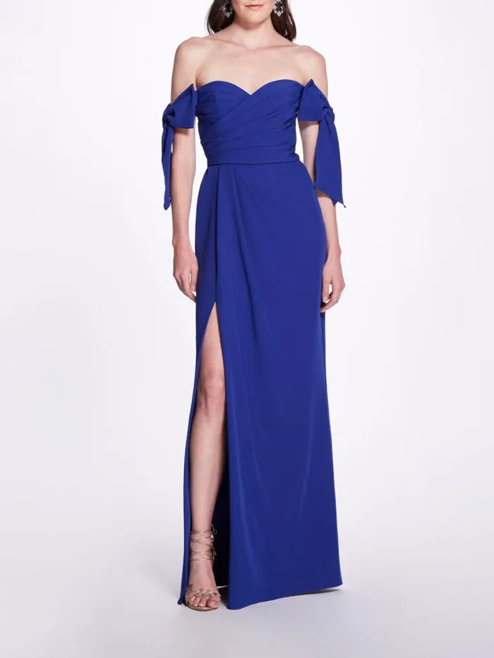 Women Marchesa Dresses Off Shoulder Bow Sleeve Gown Lapis