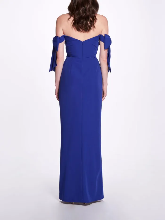 Women Marchesa Dresses Off Shoulder Bow Sleeve Gown Lapis