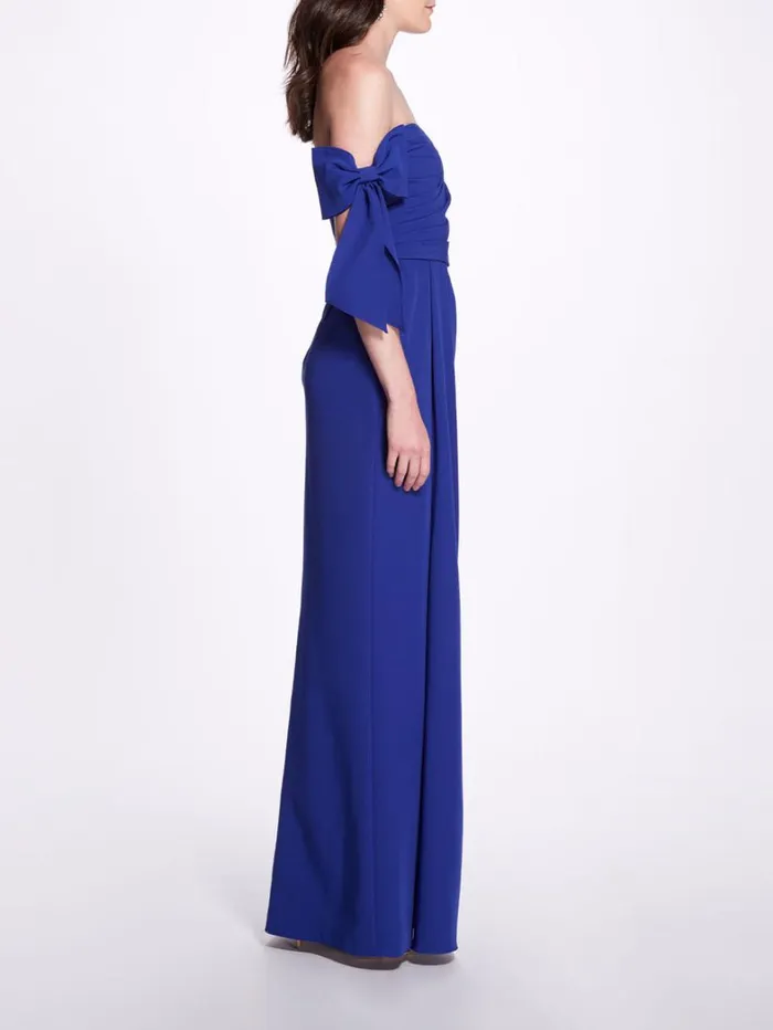 Women Marchesa Dresses Off Shoulder Bow Sleeve Gown Lapis