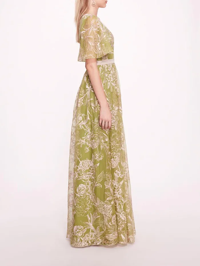 Women Marchesa Dresses Peonies Gown Green Champagne Women Marchesa Dresses Peonies Gown Green Champagne