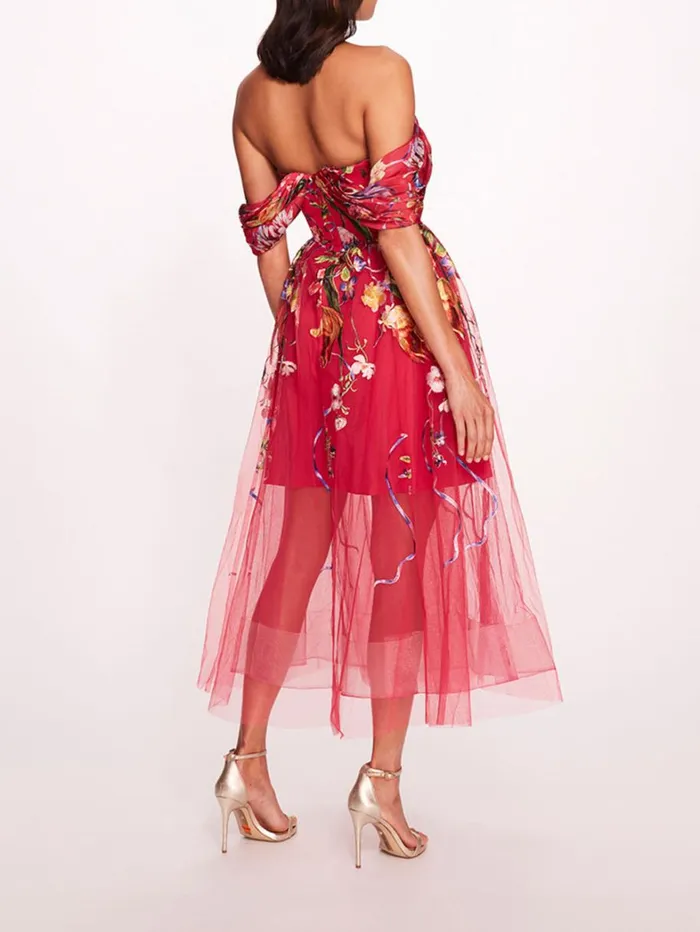 Women Marchesa Dresses Ribbons Midi Dress Fuchsia Women Marchesa Dresses Ribbons Midi Dress Fuchsia