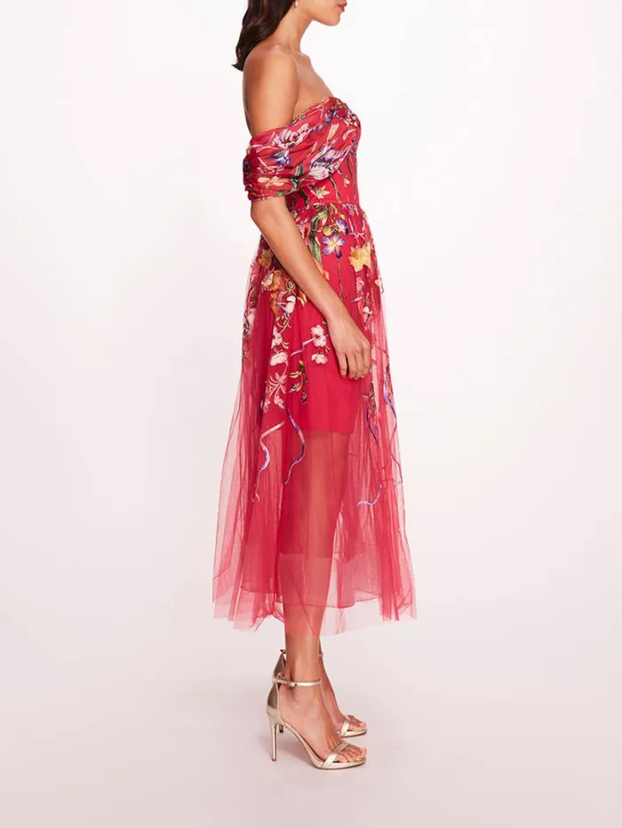 Women Marchesa Dresses Ribbons Midi Dress Fuchsia Women Marchesa Dresses Ribbons Midi Dress Fuchsia