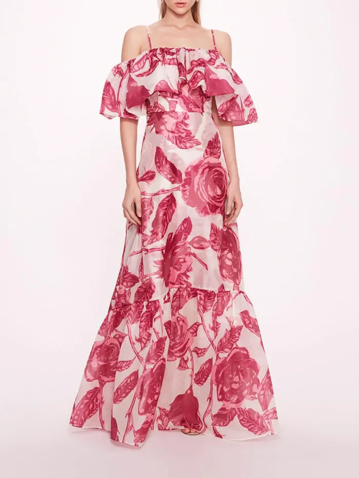 Women Marchesa Dresses Shawna Chiffon Gown Pink Ivory