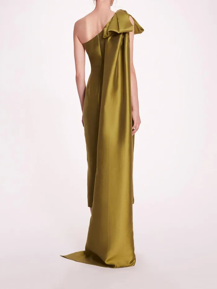 Women Marchesa Dresses Silk Mikado Midi Dress Olive