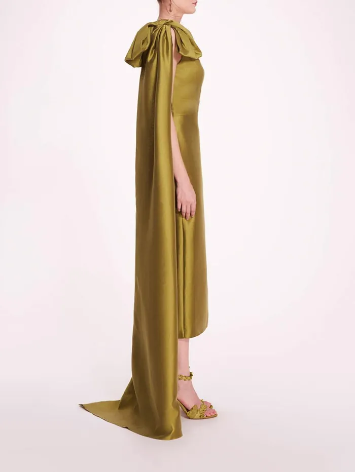 Women Marchesa Dresses Silk Mikado Midi Dress Olive