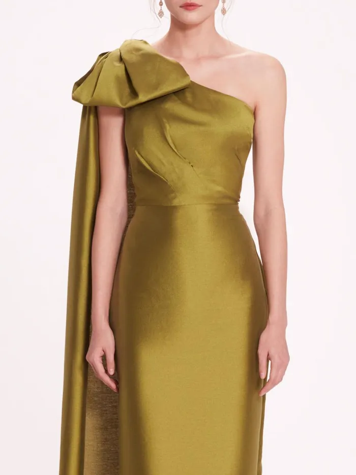 Women Marchesa Dresses Silk Mikado Midi Dress Olive