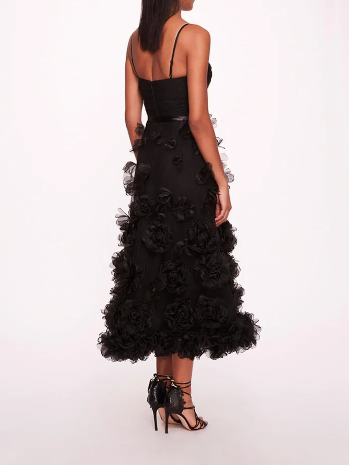 Women Marchesa Dresses Tulle Rosette Midi Dress Black