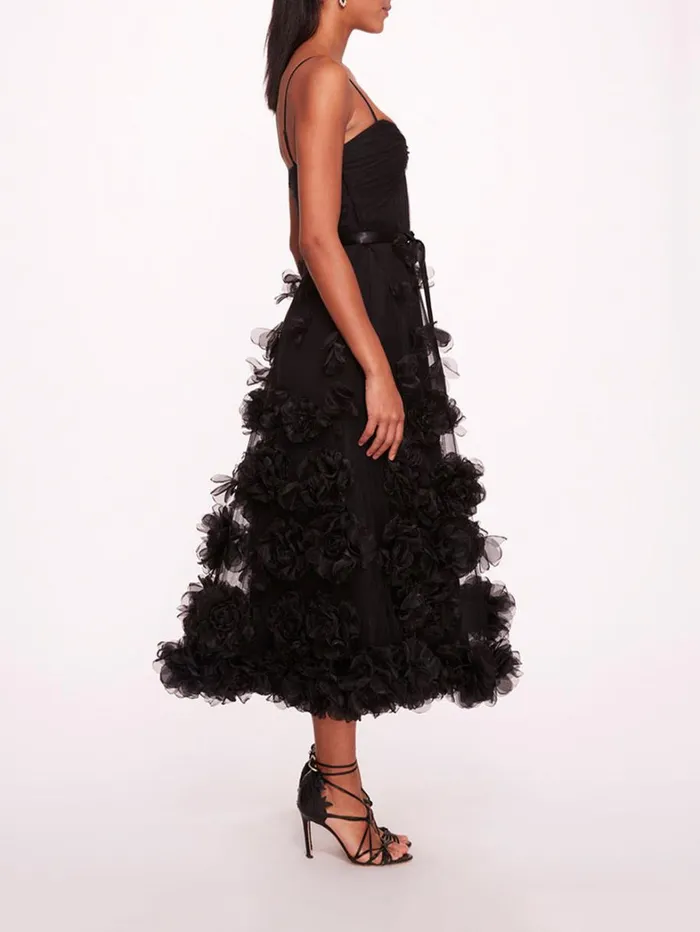 Women Marchesa Dresses Tulle Rosette Midi Dress Black