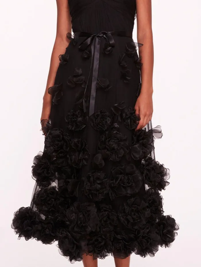 Women Marchesa Dresses Tulle Rosette Midi Dress Black