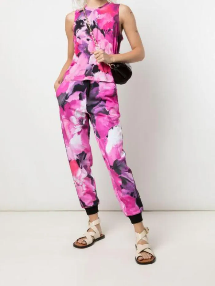 Women Marchesa Tops Pink Purple Floral Printed Womens Workout Tank Top Raspberry Multi