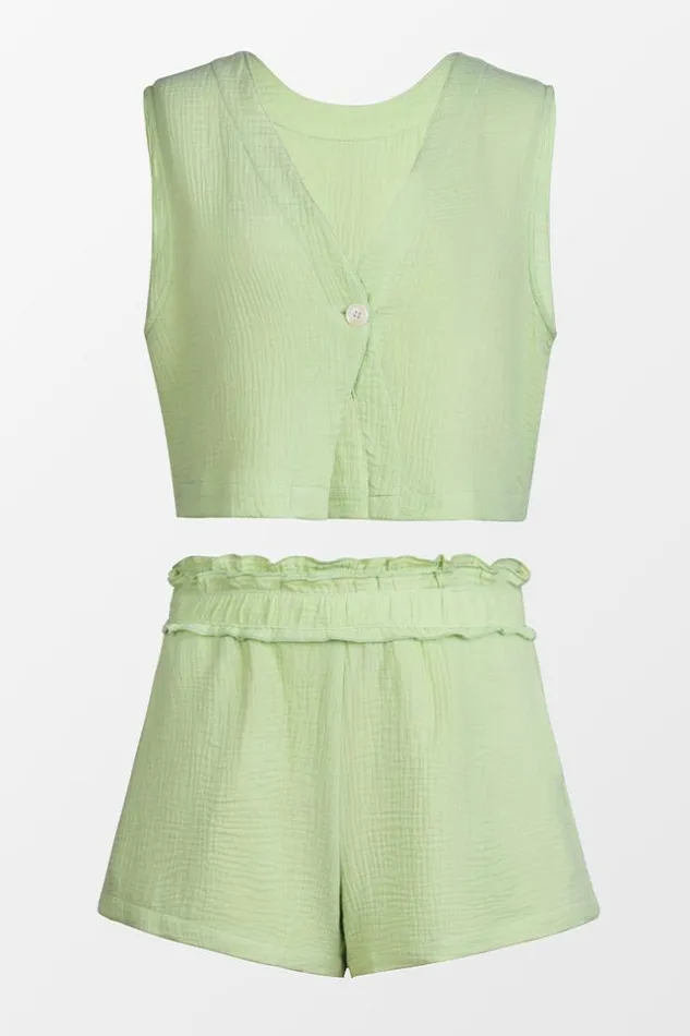 Women Matching Sets Cupshe Lyanna VNeck Sleeveless Ruffle Matching Set Green