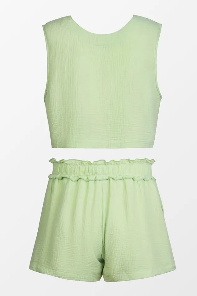 Women Matching Sets Cupshe Lyanna VNeck Sleeveless Ruffle Matching Set Green
